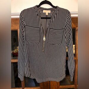 EUC Michael Kors Size Small Black and White Striped Gold Hardware Women's Top